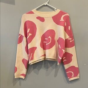 Pink Smiley Face Sweater cropped small like new